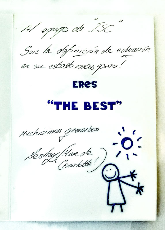 Agraïments a equip de l'Escola ISC